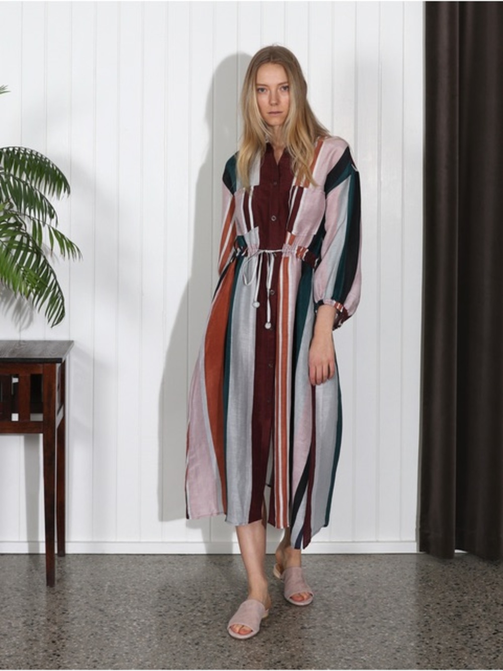 Apiece Apart Kimono Shirt Dress Linen Silk Dress Alhambra Stripe Size 0